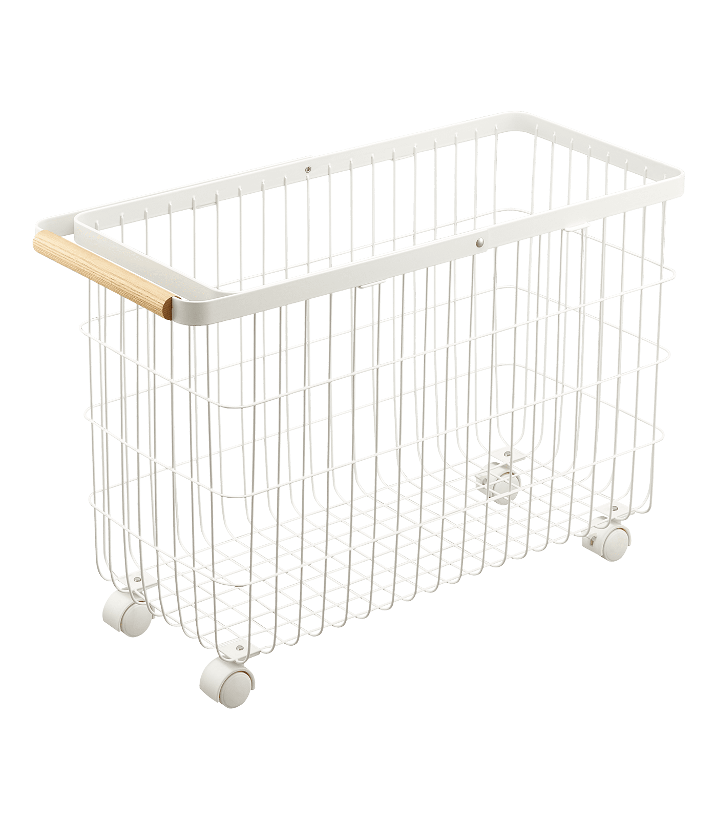 White Steel and Wood Rolling Laundry Hamper with Wheels