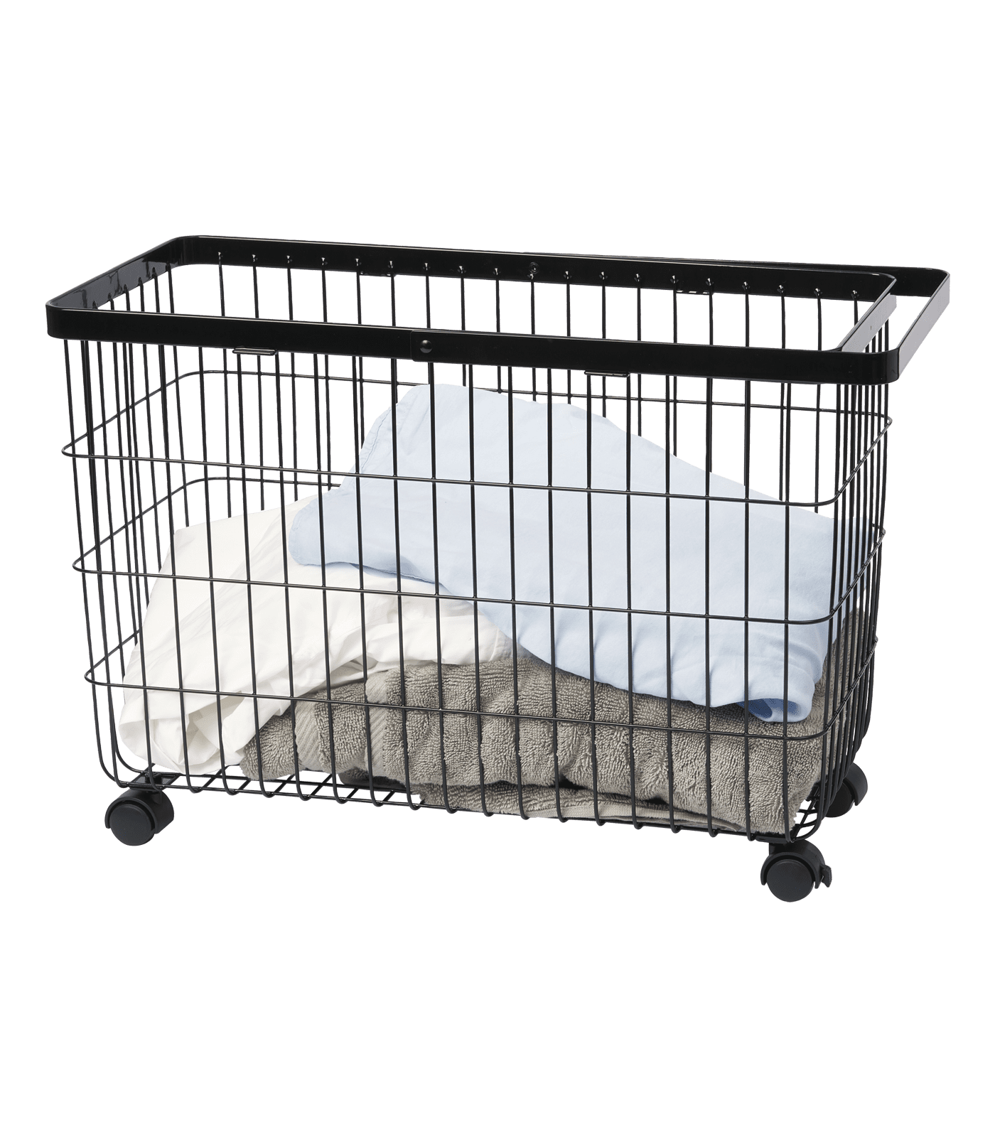 Black Rolling Wire Laundry Basket with Wheels