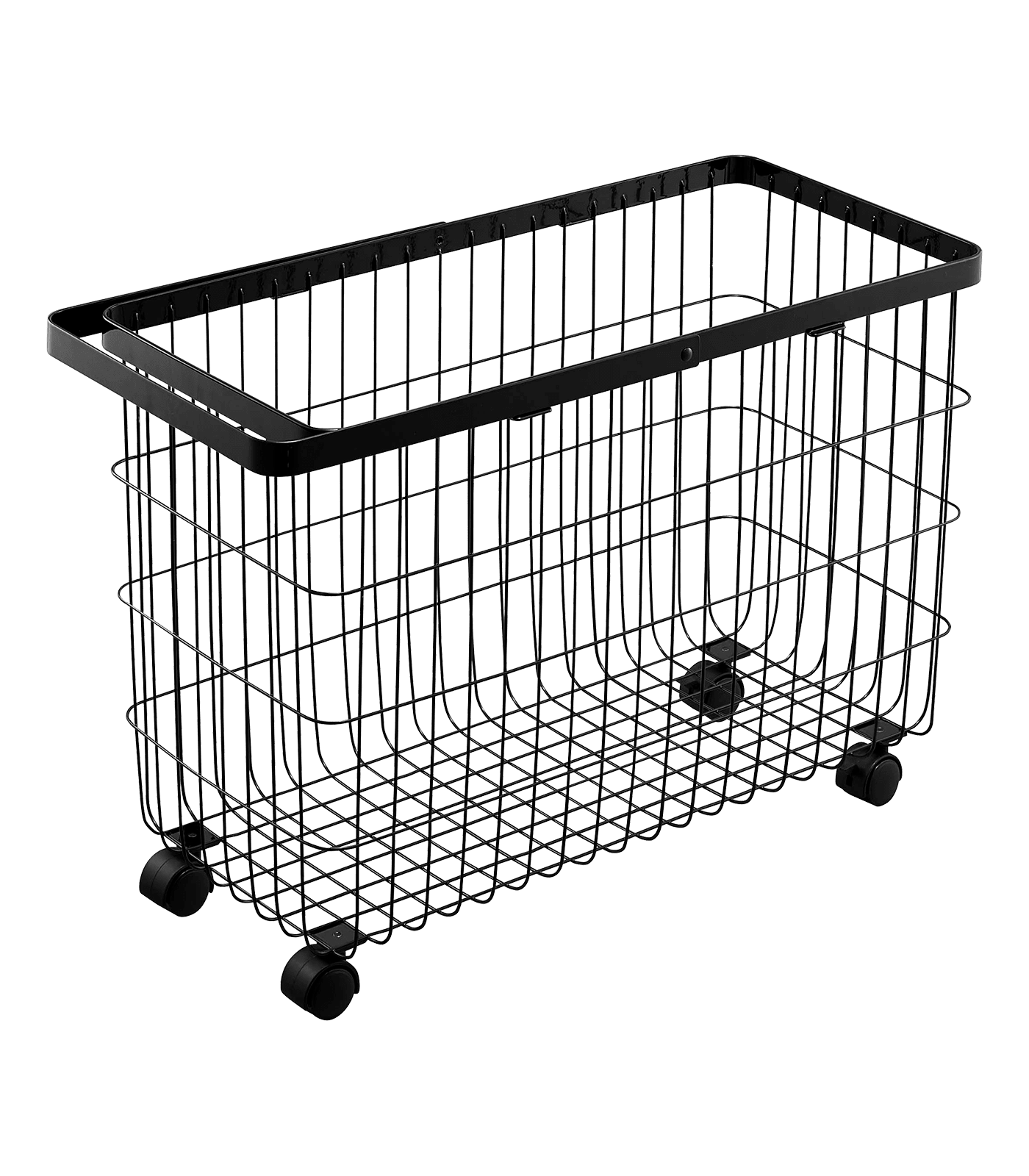 Yamazaki Home Rolling Wire Basket, Black, Steel, 9.8 gallons, 35 liters