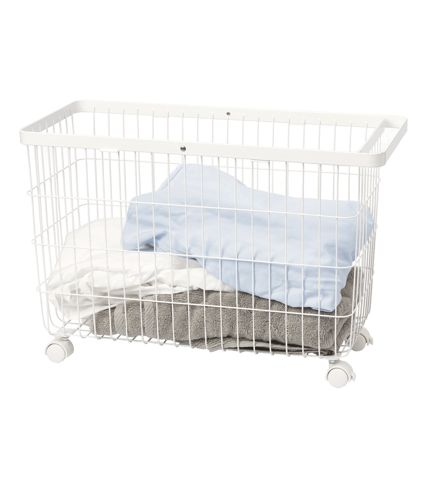 White Rolling Wire Laundry Basket with Wheels