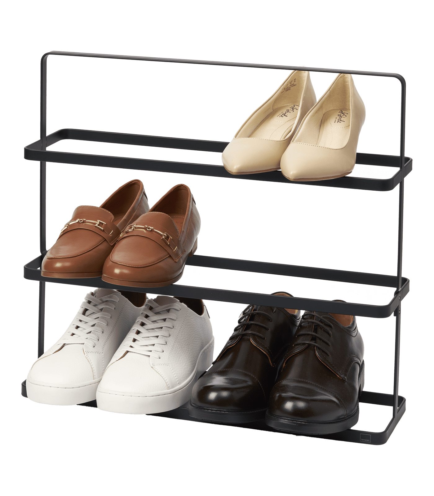 Compact Tower Black Metal 3-Tier Shoe Rack
