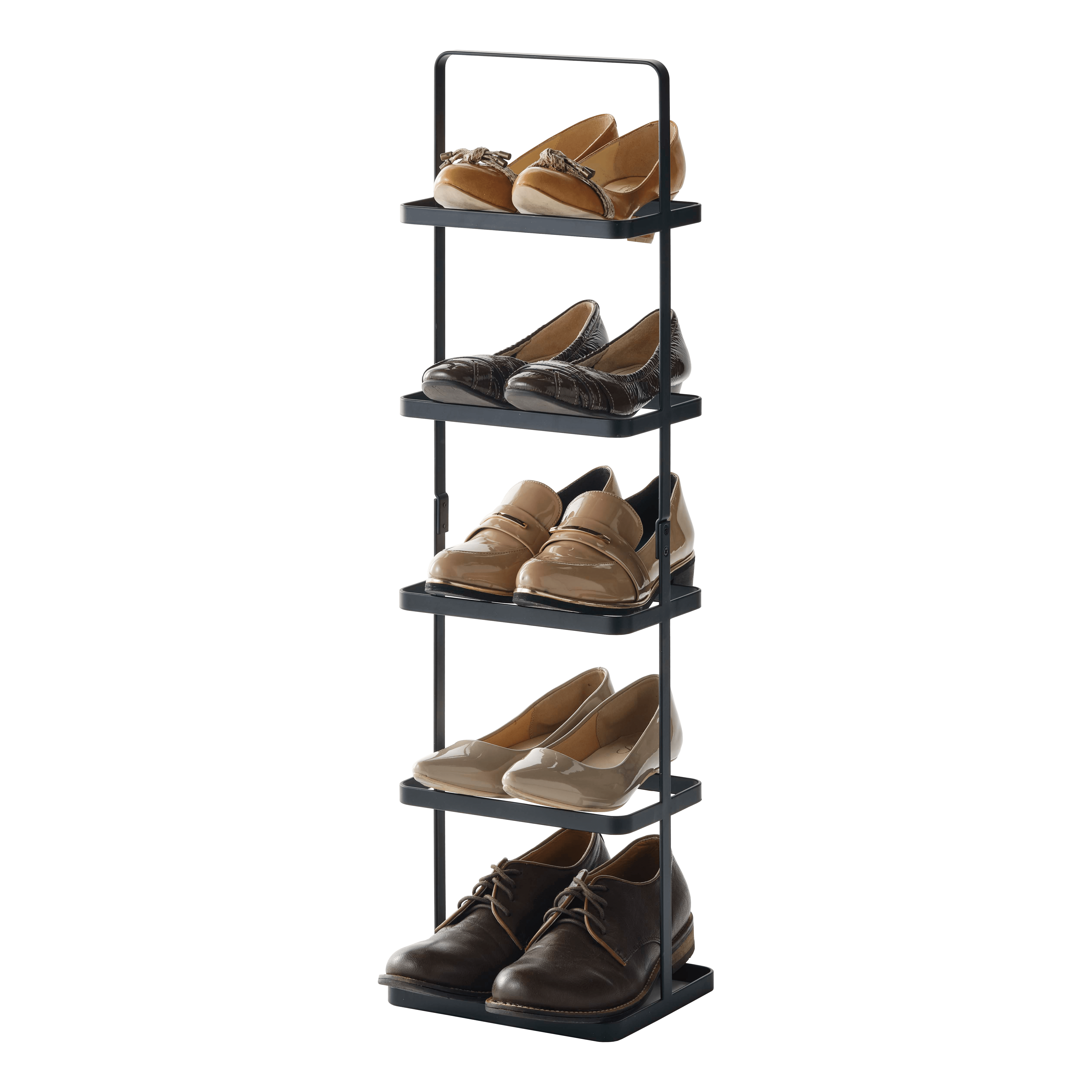 Slim Black Steel Stackable Shoe Rack with Carry Handle