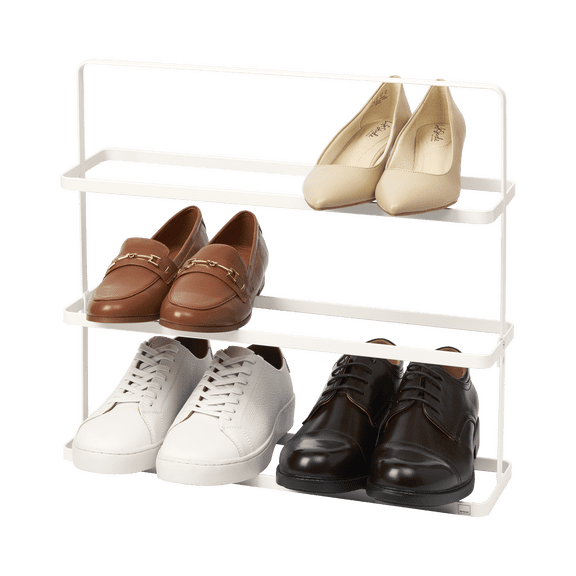 Yamazaki Home Shoe Rack, White, Steel, Holds 6 to 9 shoes, Supports 19.8 pounds, Handles