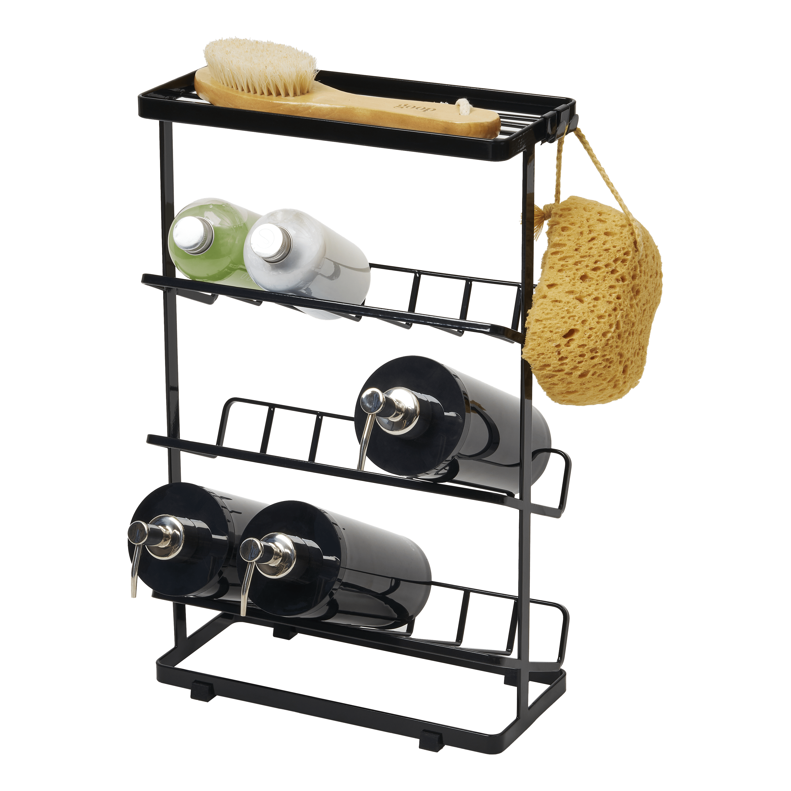 Black Steel Freestanding Shower Caddy with Hooks