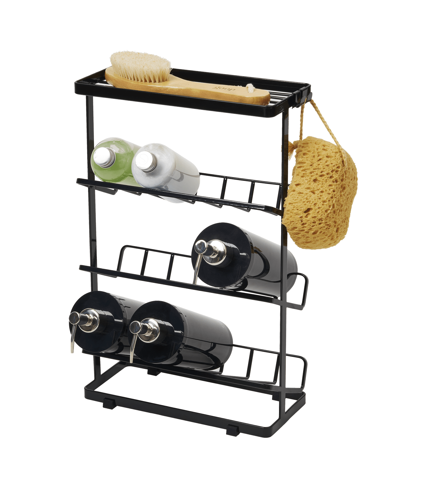 Black Steel Freestanding Shower Caddy with Hooks