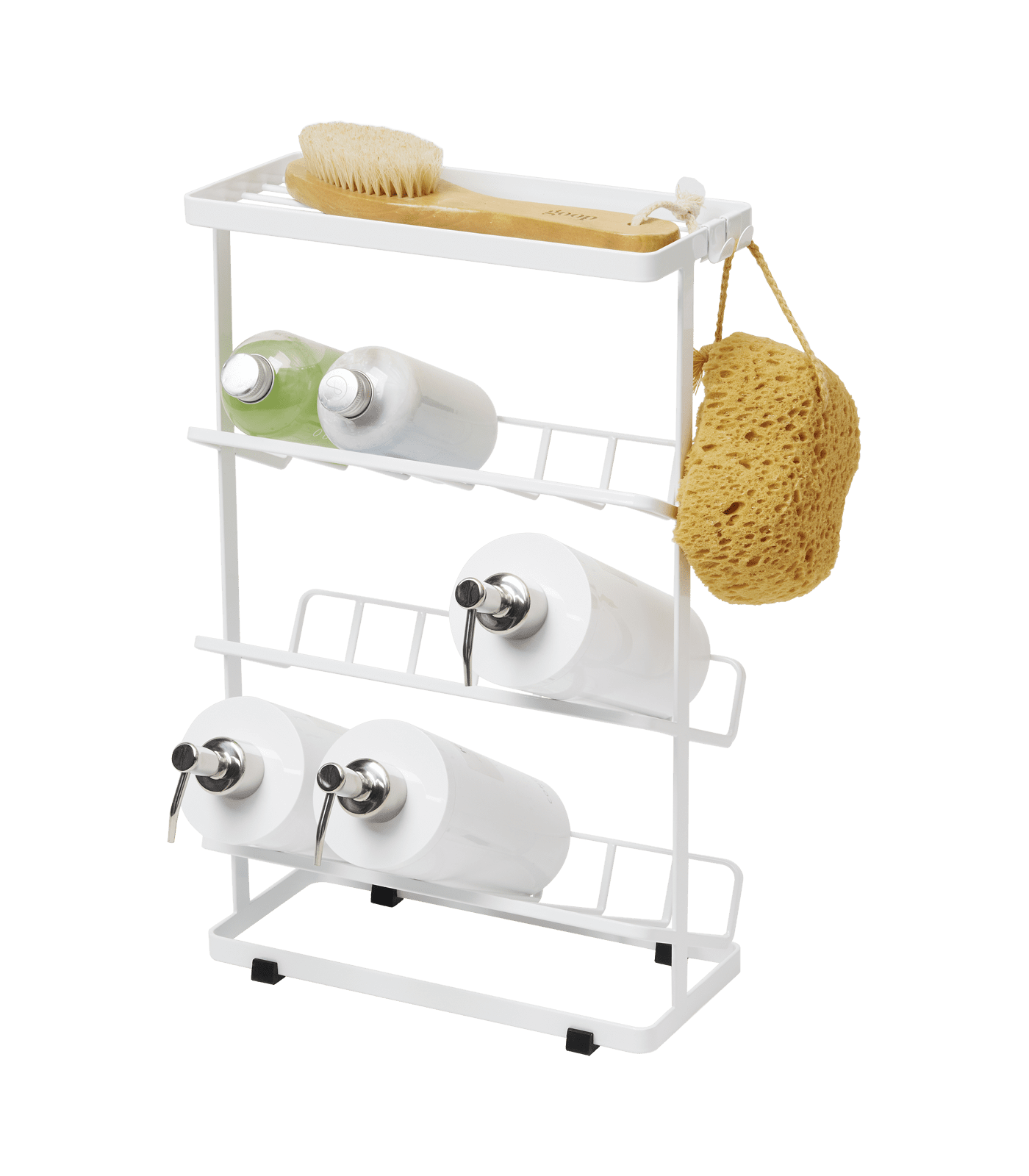 White Steel Freestanding Shower Caddy with Hooks