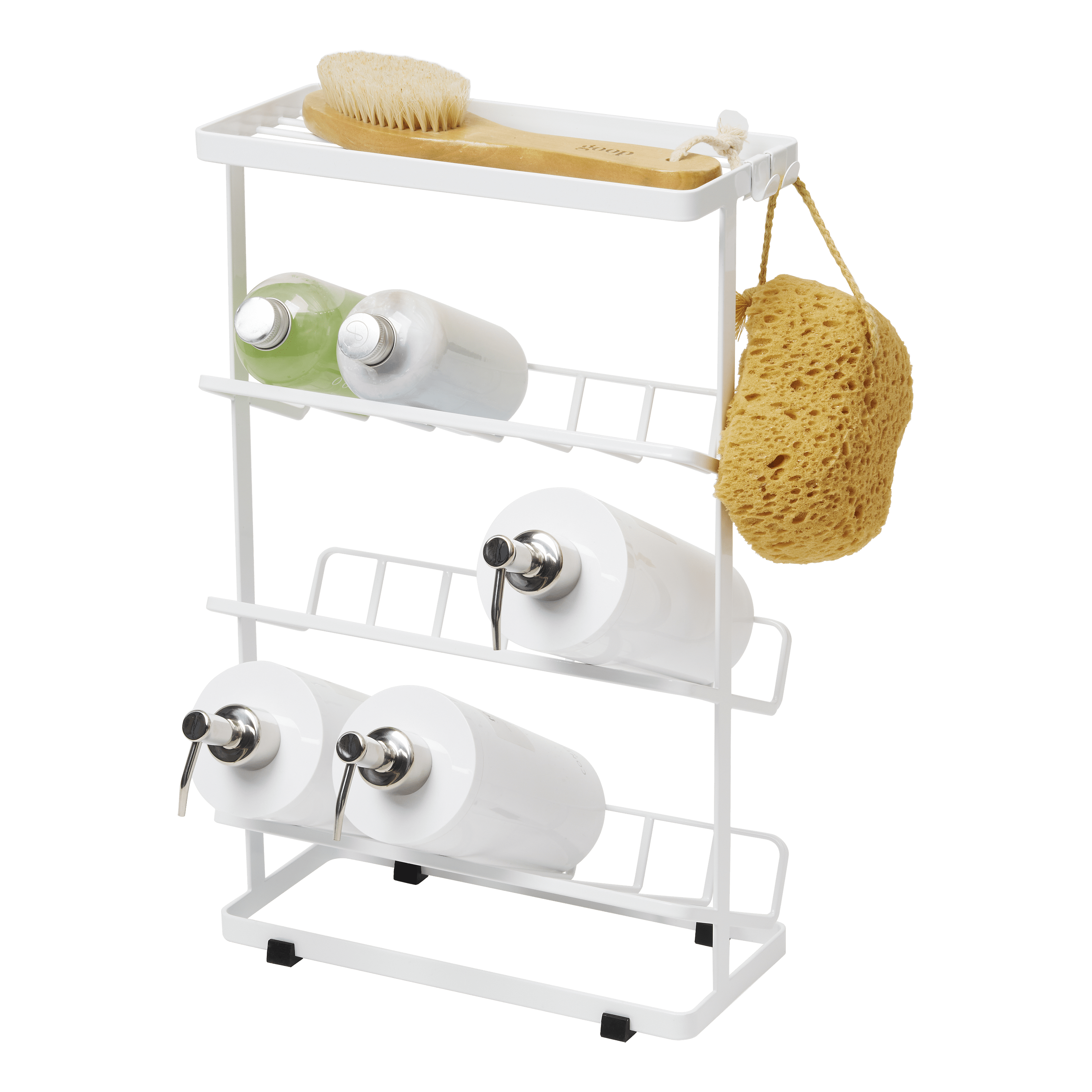 White Steel Freestanding Shower Caddy with Hooks