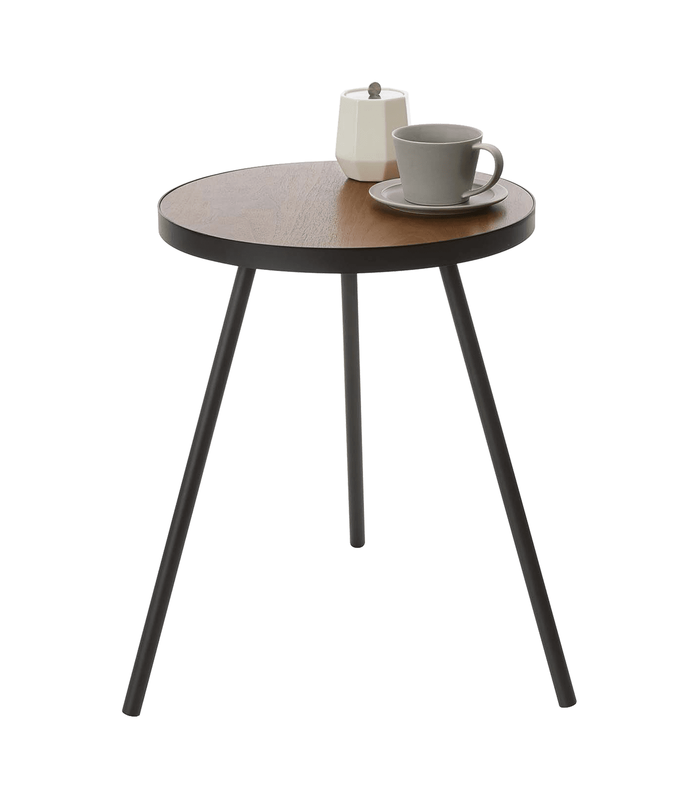 Black Round Wood and Metal Minimalist Side Table