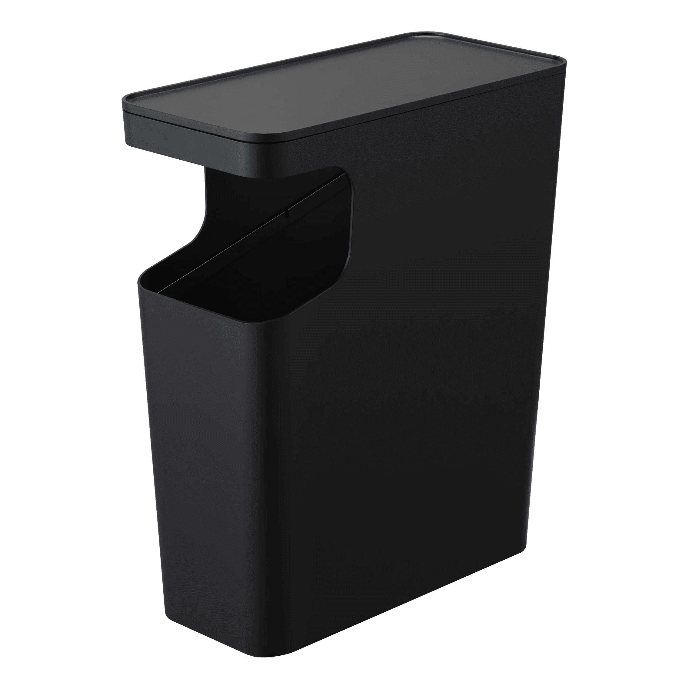 Black Plastic Slim Side Table with Trash Can