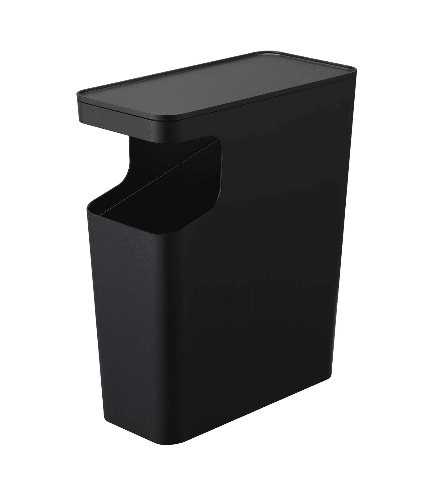 Black Plastic Slim Side Table with Trash Can