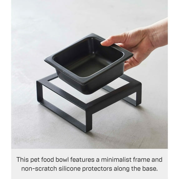 Yamazaki Home Single Pet Food Bowl - Two Styles, Steel and Ceramic, Short, 1.25 Black