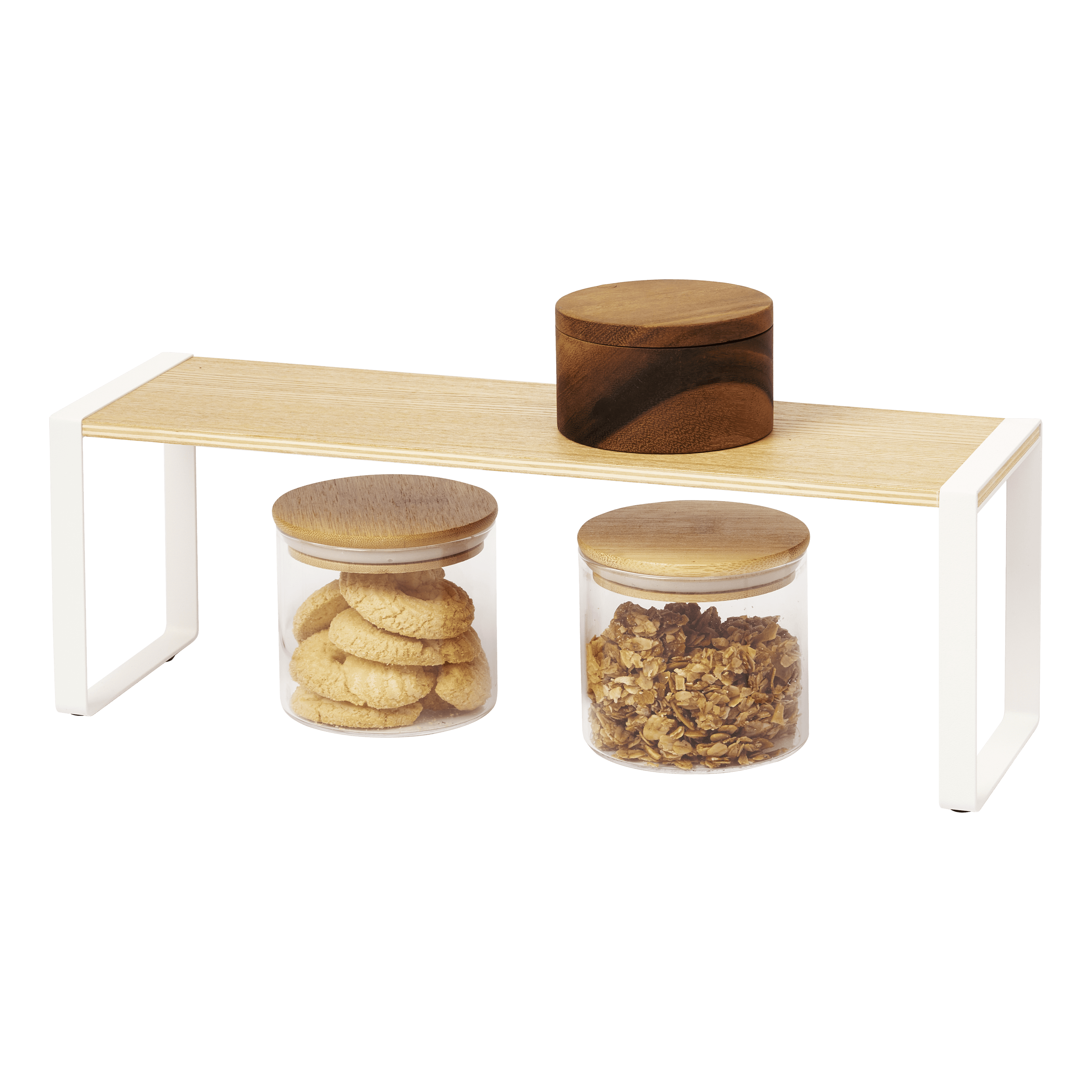 White Steel and Wood Countertop Spice Rack Organizer