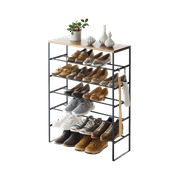 Yamazaki Home Six-Tier Shoe Rack, Black, Steel,  Holds 18 to 21 shoes, Supports 39.6 pounds