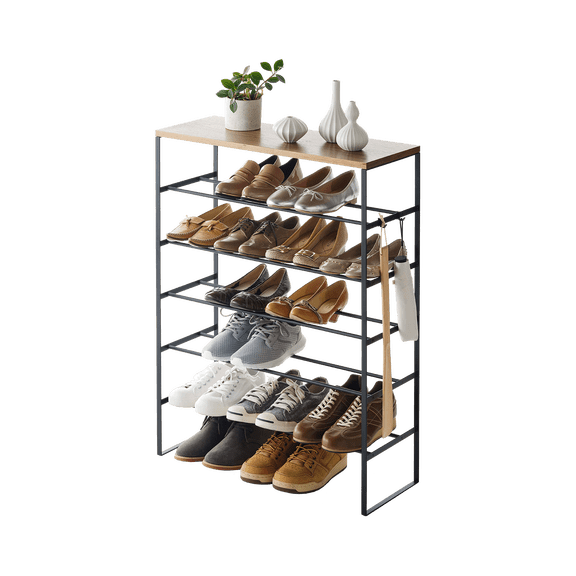 Yamazaki Home Six-Tier Shoe Rack, Black, Steel, Holds 18 to 21 shoes, Supports 39.6 pounds