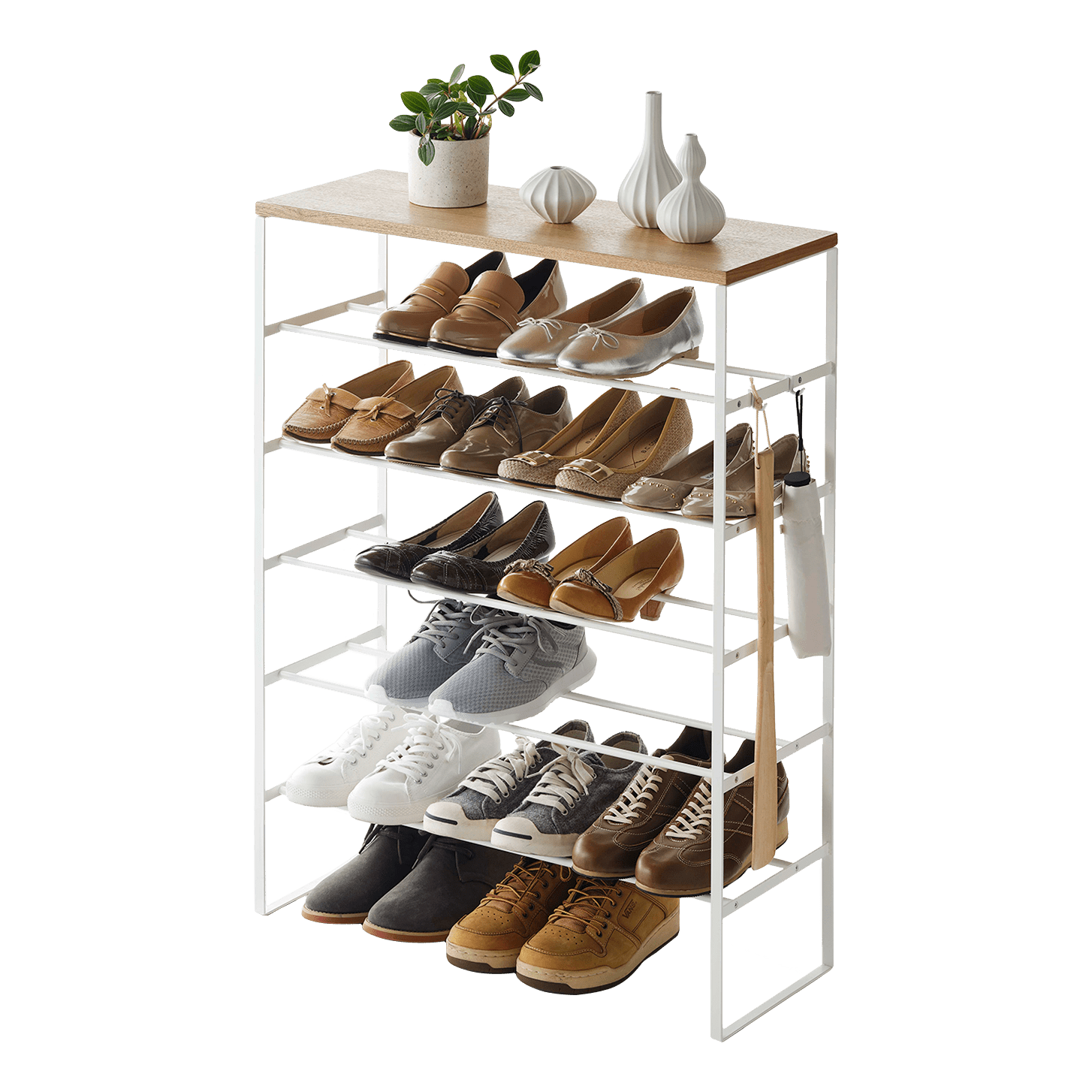 Yamazaki Home Six-Tier Shoe Rack, White, Steel, Holds 18 to 21