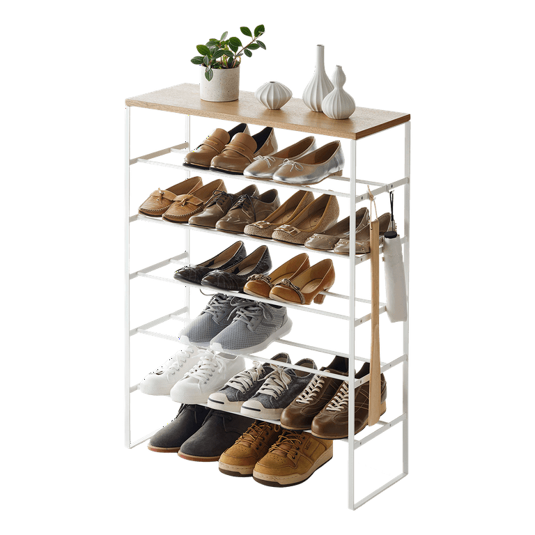 Yamazaki Home Six-Tier Shoe Rack, White, Steel, Holds 18 to 21