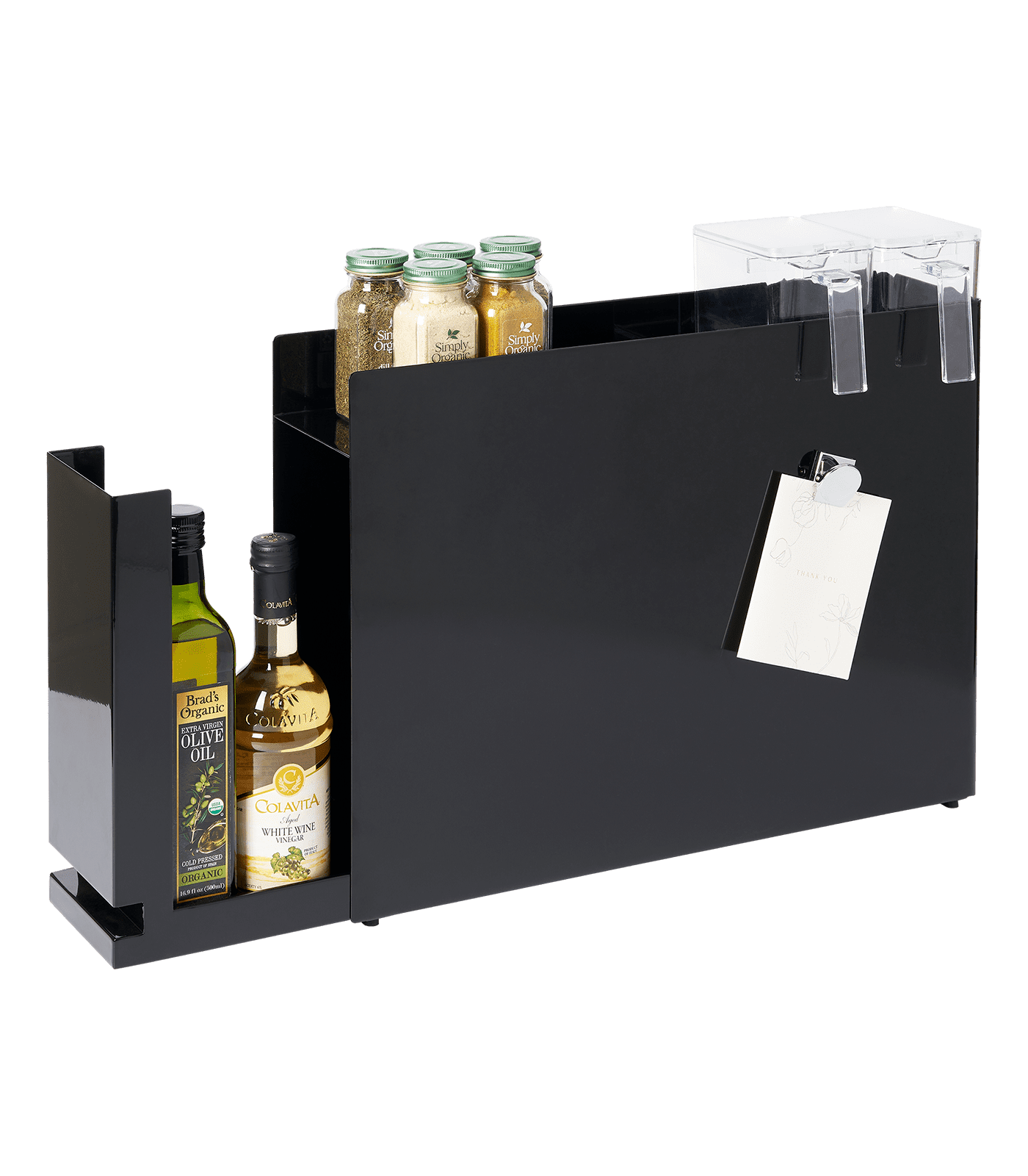 Black Steel Magnetic Countertop Spice Rack with Sliding Drawer