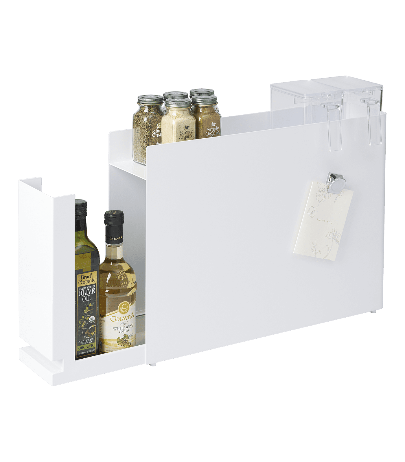 White Steel Magnetic Countertop Spice Rack with Drawer