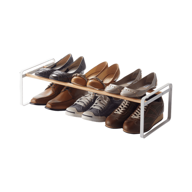 Yamazaki Home Stackable Shoe Rack, White, Steel,  Holds up to 4 pairs of shoes per shelf, Supports 6.6 pounds, Stackable