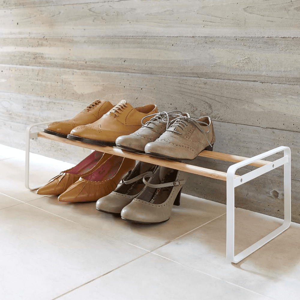 Expandable White Steel Shoe Rack with Stackable Design