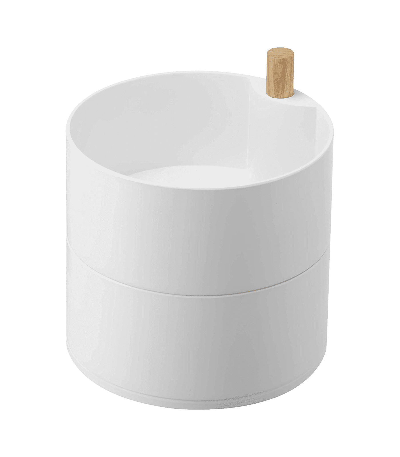 Large White Plastic and Wood Rotating Jewelry Organizer