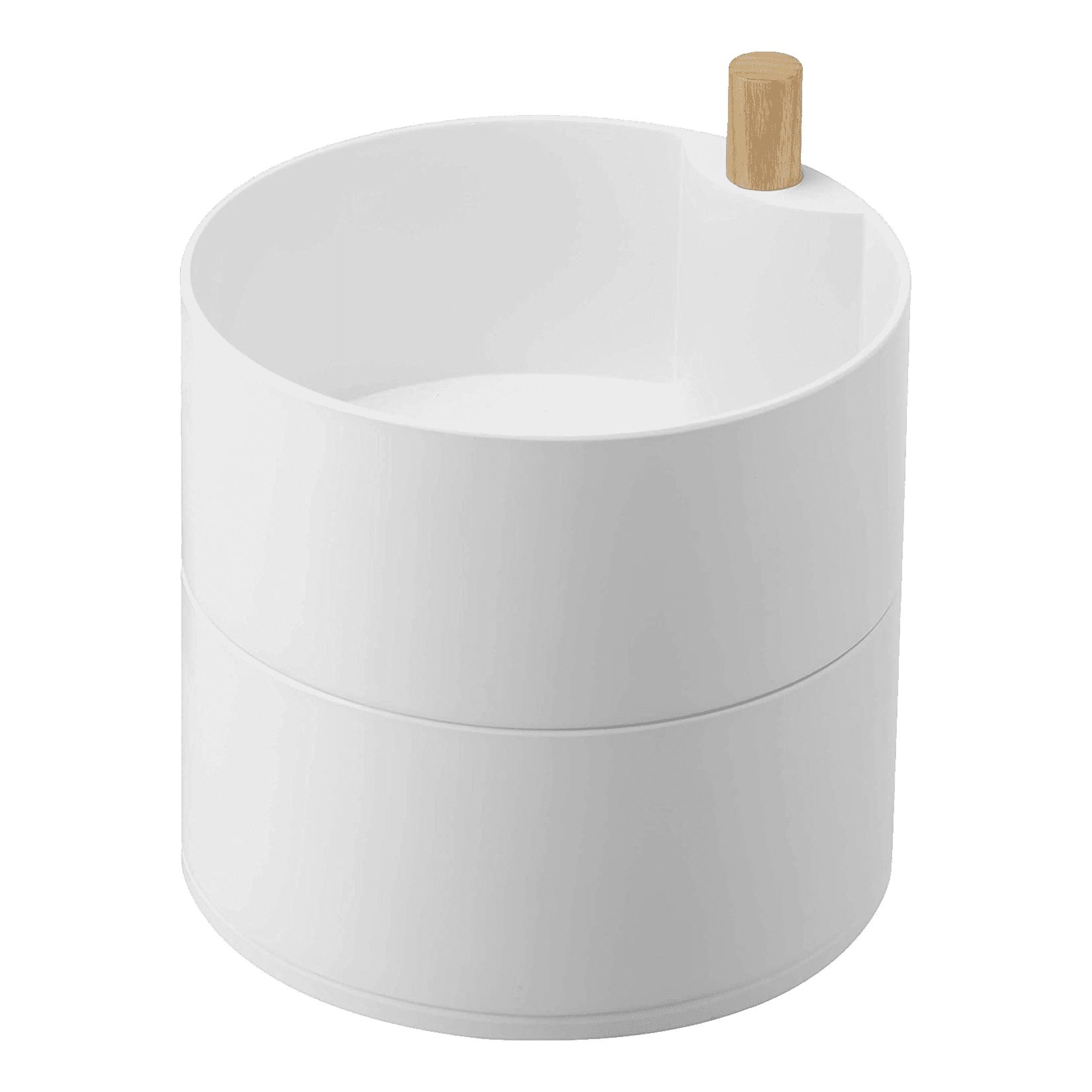 Large White Plastic and Wood Rotating Jewelry Organizer