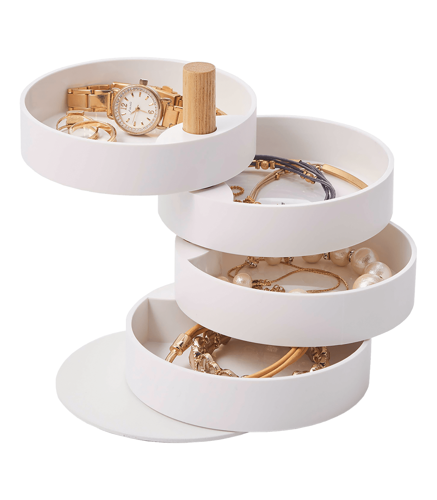 White and Wood 4-Tier Rotating Jewelry Box