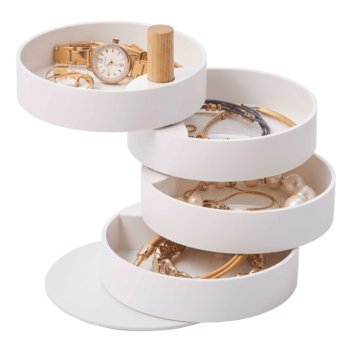 White and Wood 4-Tier Rotating Jewelry Box