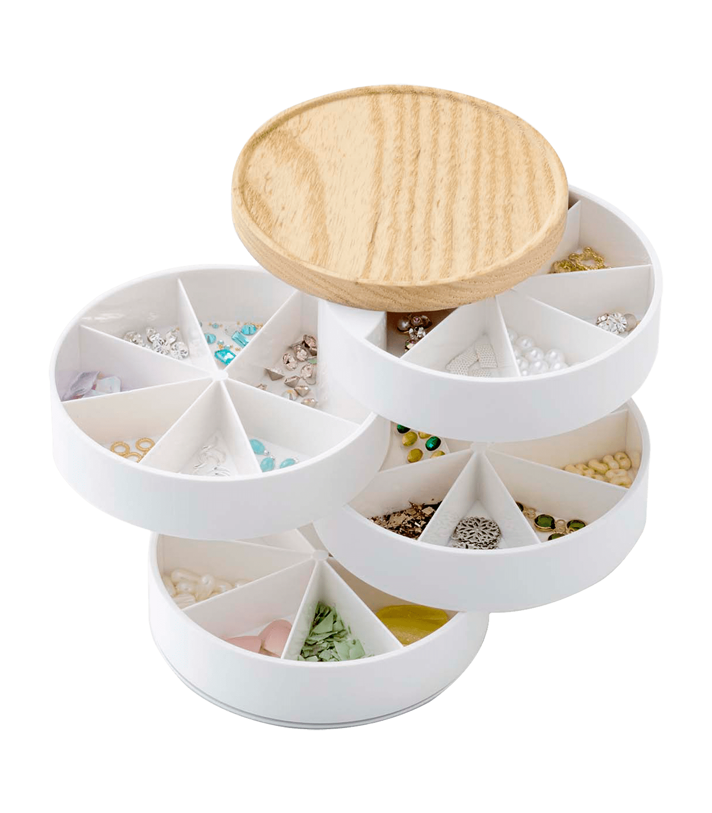 White Multi-Tiered Plastic and Wood Jewelry Organizer