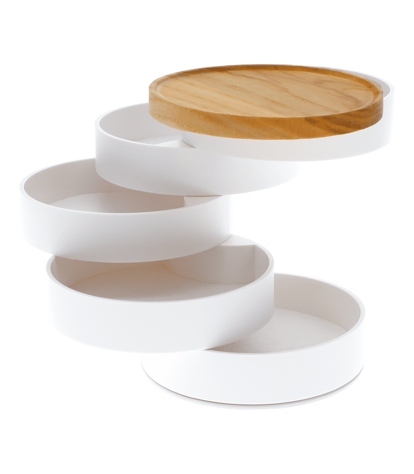 White Rectangular Stacked Jewelry Organizer with Wooden Lid