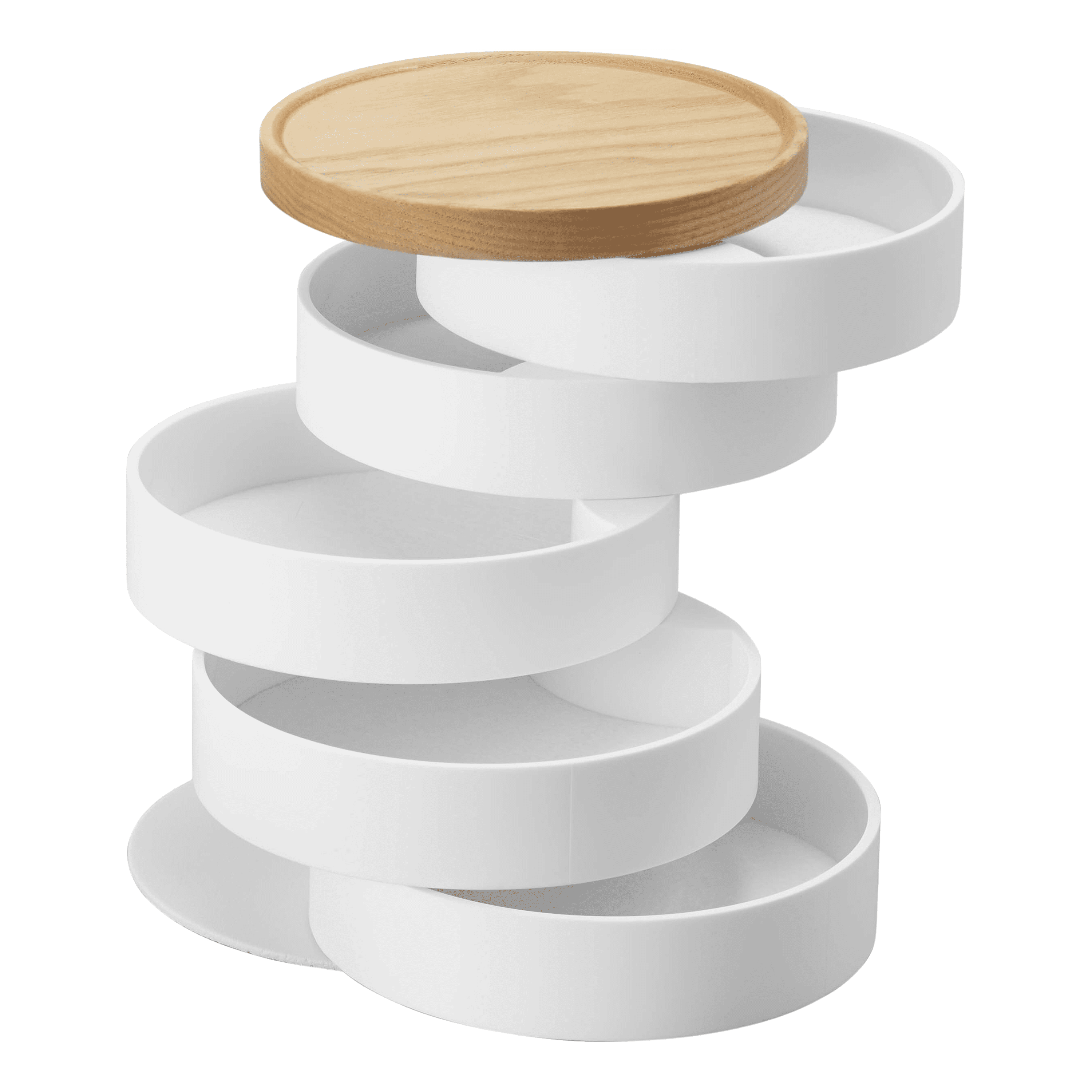 White Rectangular Stacked Jewelry Organizer with Wooden Lid