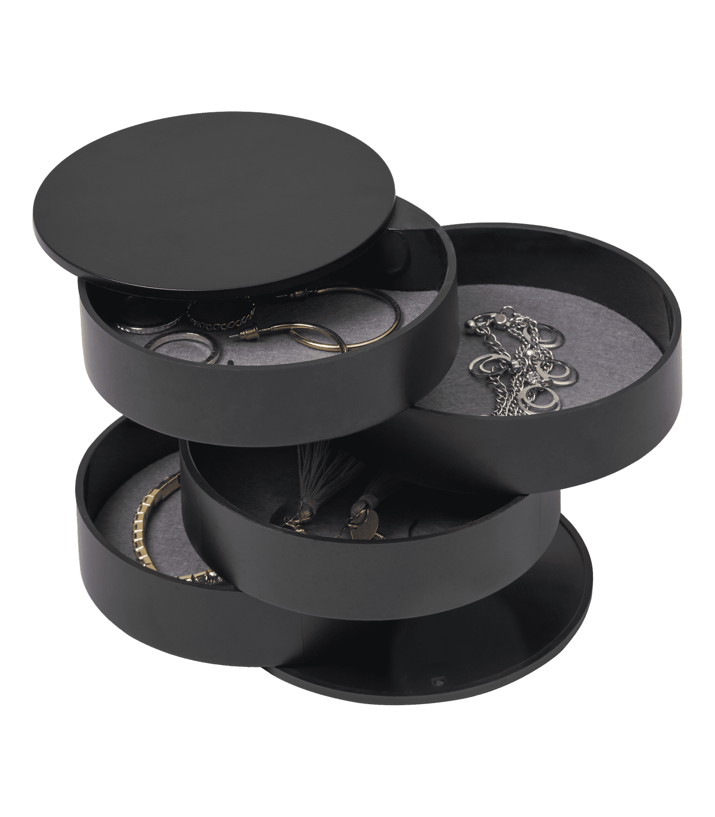 Black ABS Resin 4-Tier Swivel Jewelry Box