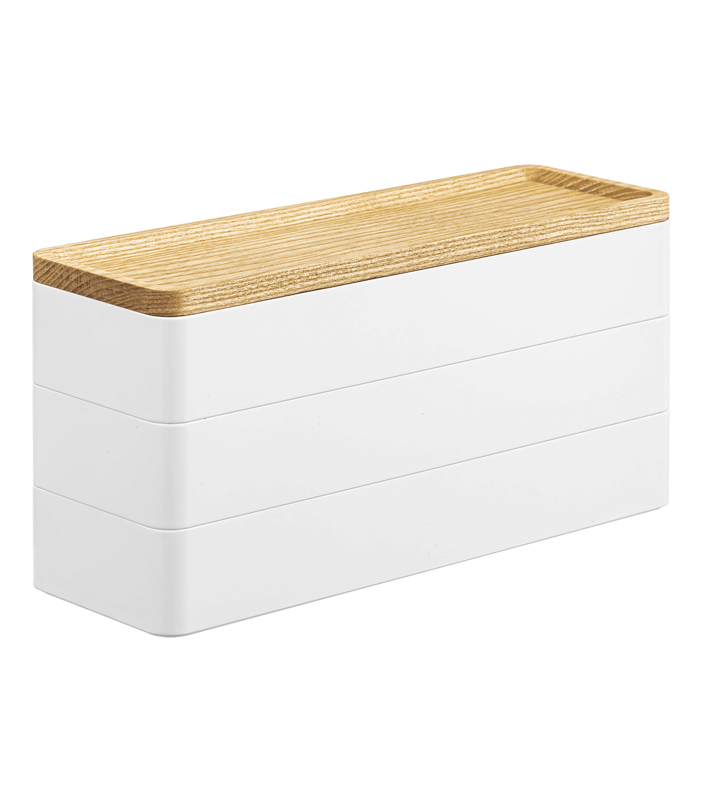 White and Natural Wood Stacking Jewelry Box Organizer