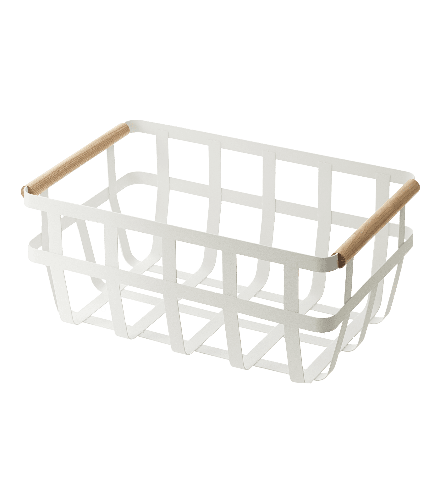 Tosca White Steel and Natural Wood Dual-Handle Storage Basket
