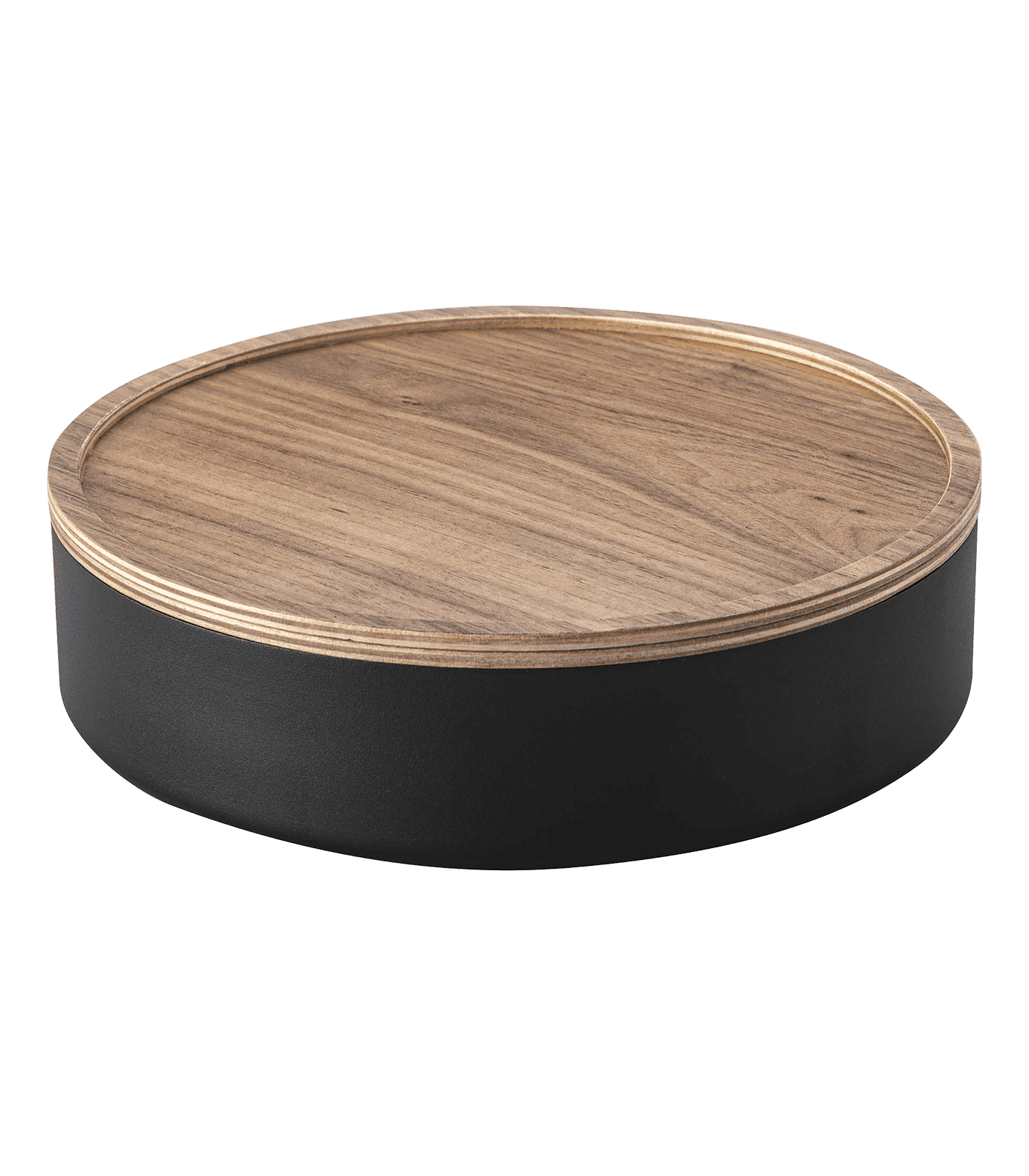 Black Steel and Wood Round Storage Bin