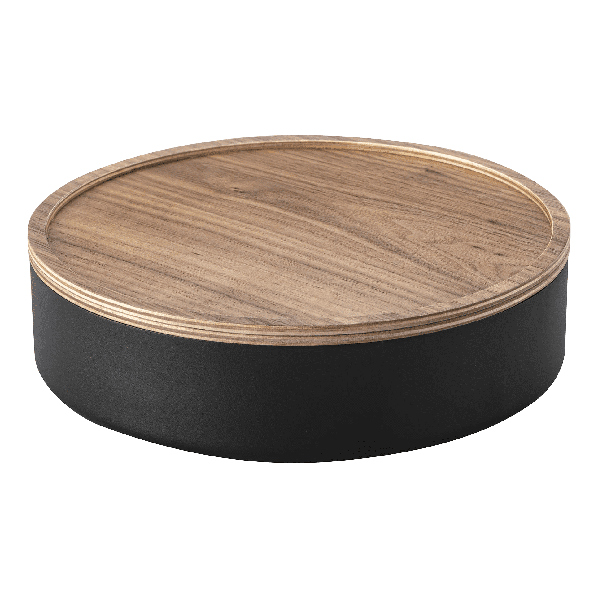 Black Steel and Wood Round Storage Bin