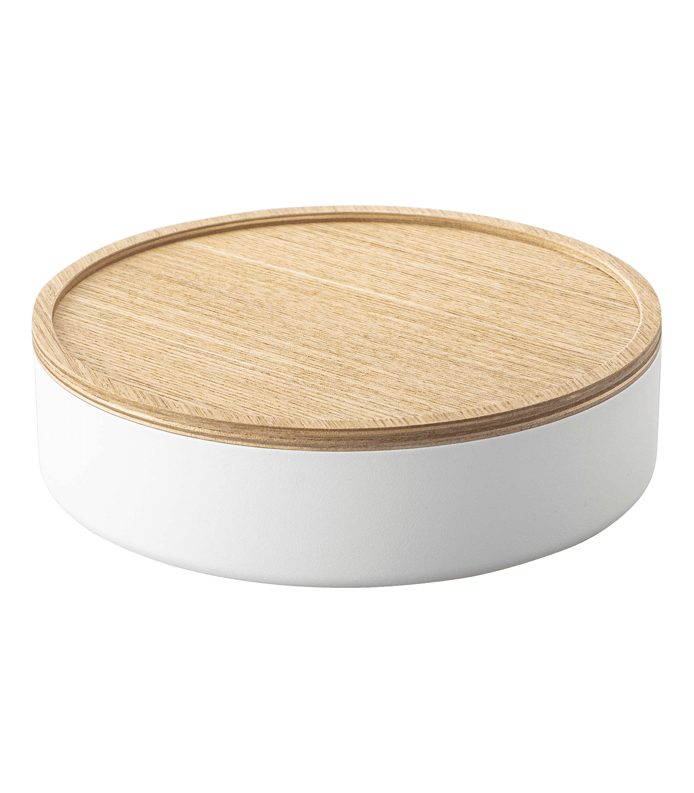 White Steel and Wood Short Storage Bin with Lid
