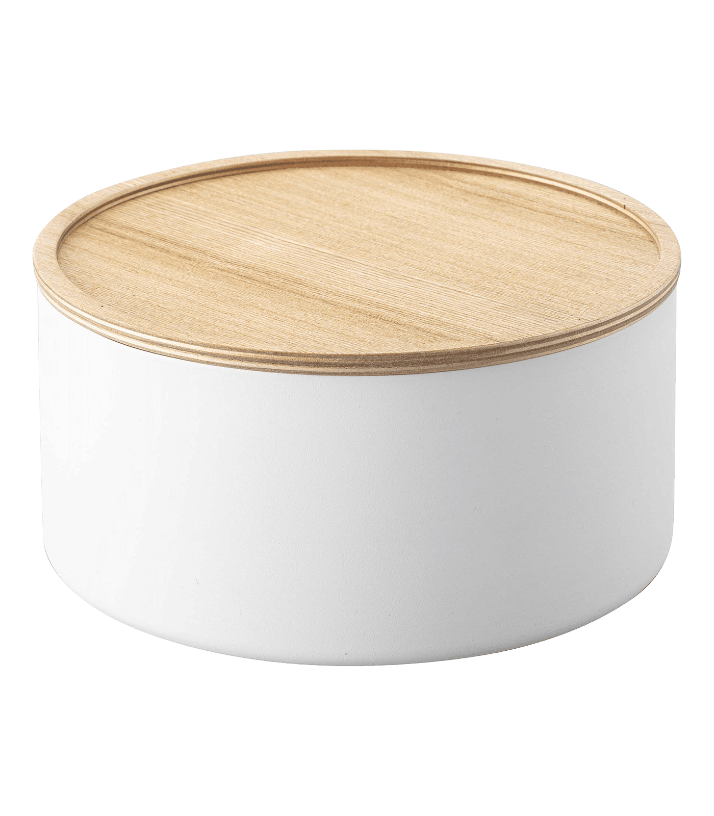 White Round Steel Storage Bin with Wooden Lid