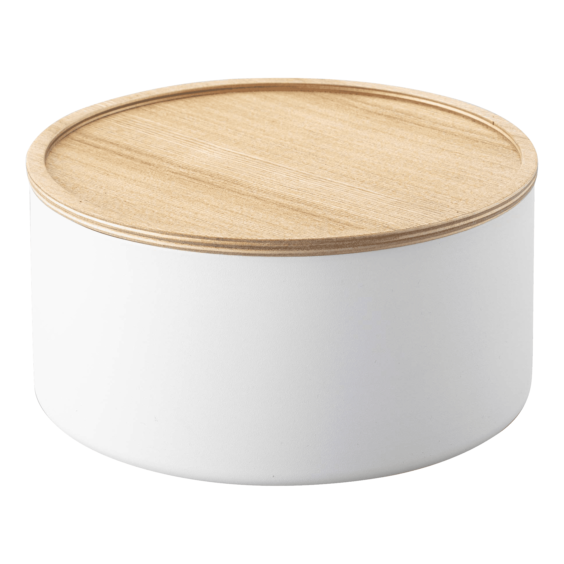 White Round Steel Storage Bin with Wooden Lid