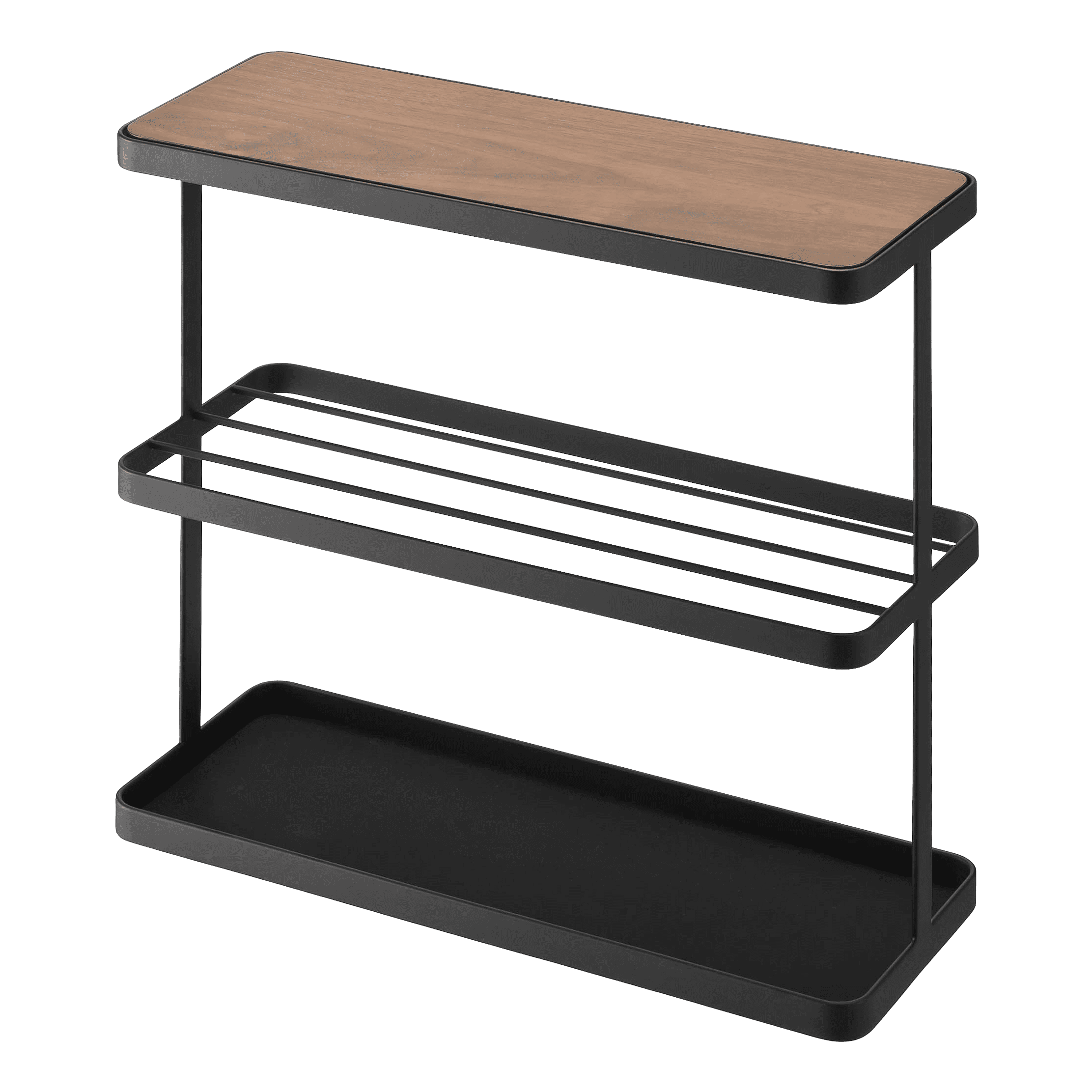 SlimFit Dark Brown Wood and Black Metal Narrow Side Table with Storage