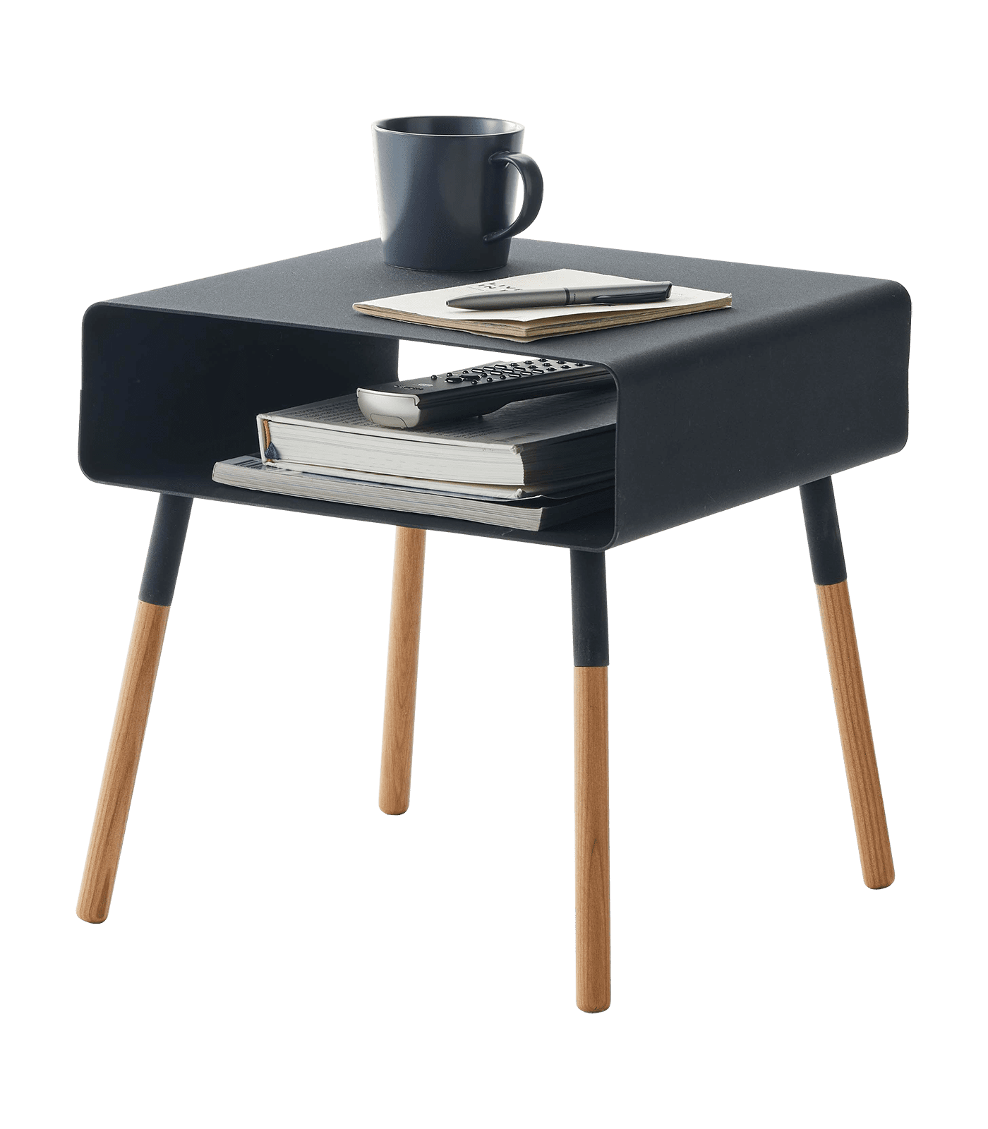 Black and Light Wood Square Side Table with Storage Shelf