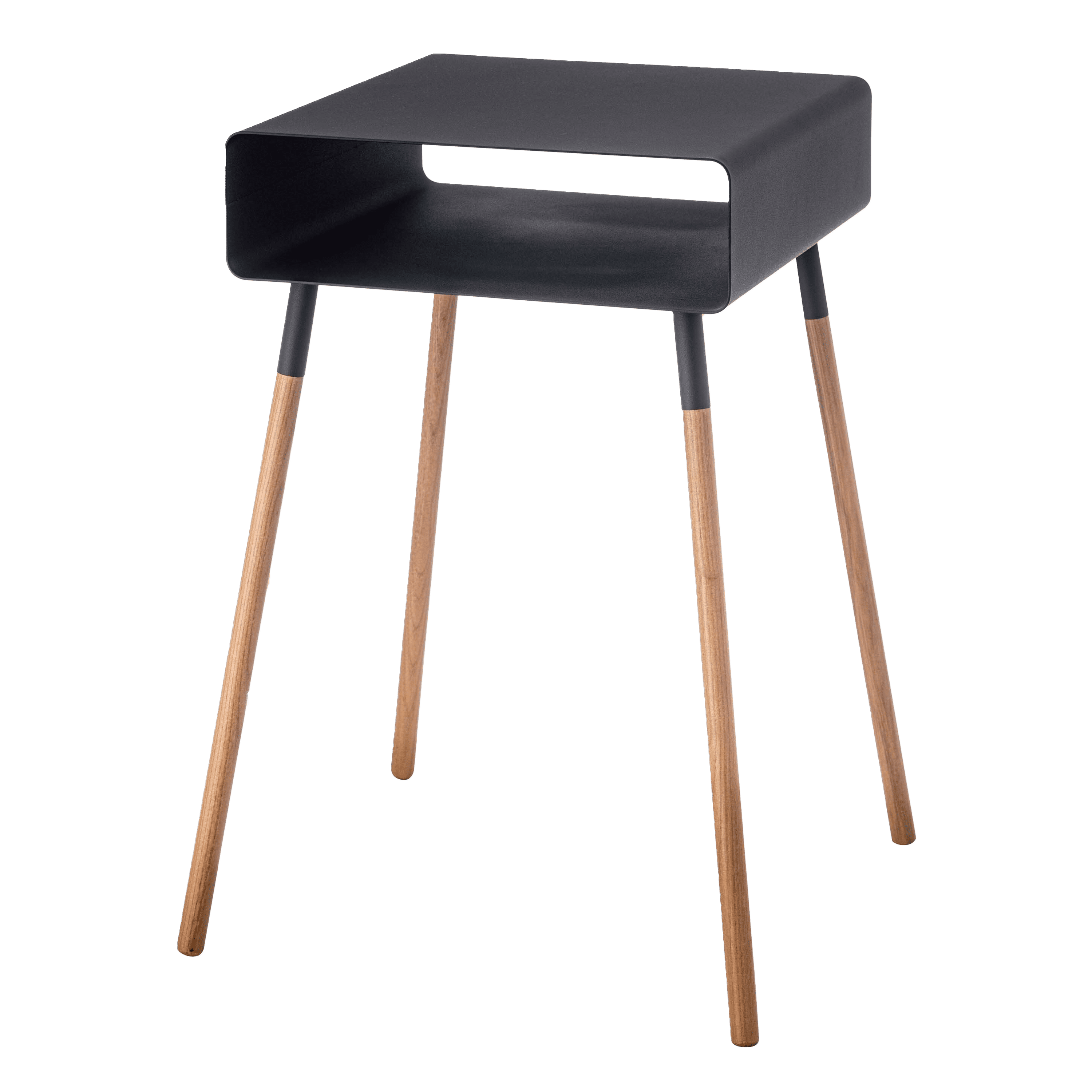 Black Steel and Light Wood Scandinavian Side Table