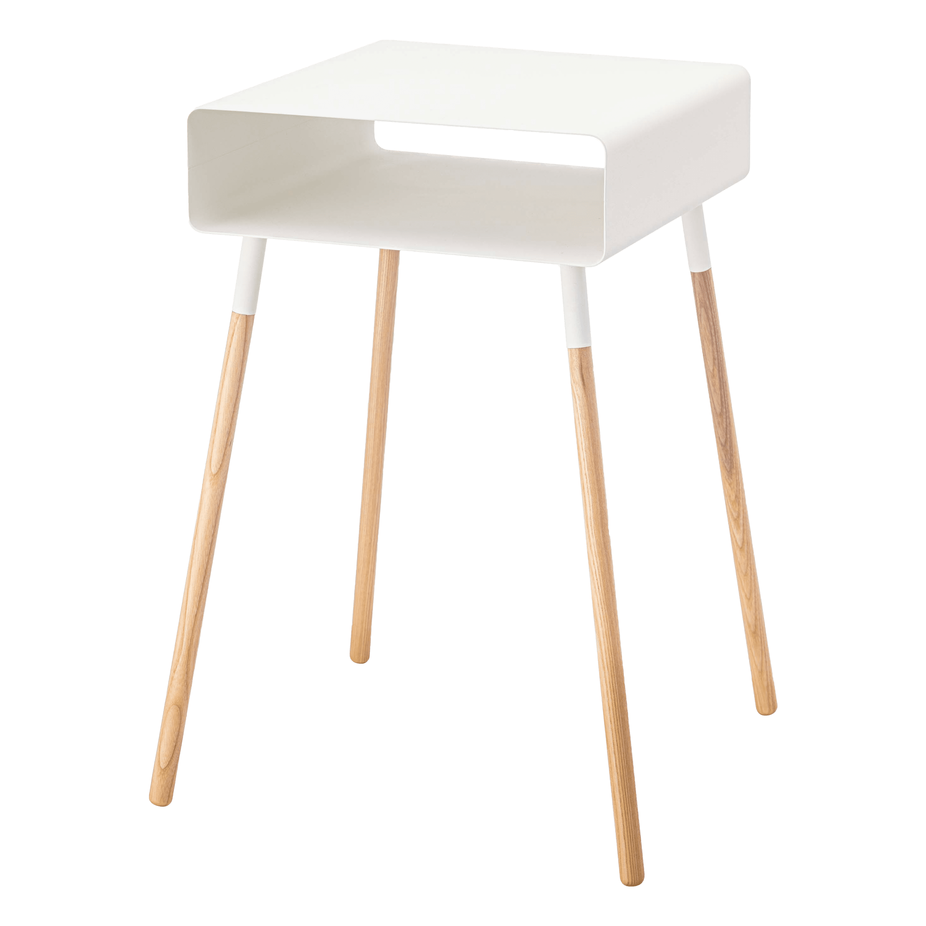 Tall White Steel and Wood Storage Side Table