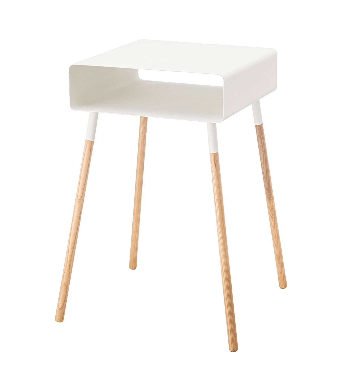 Tall White Steel and Wood Storage Side Table