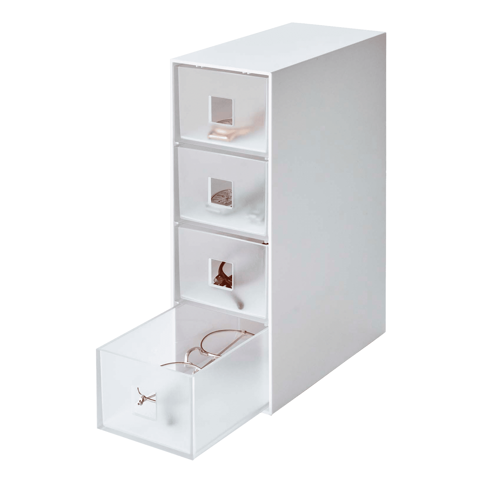 White 4-Tier Rectangular Plastic Jewelry Organizer