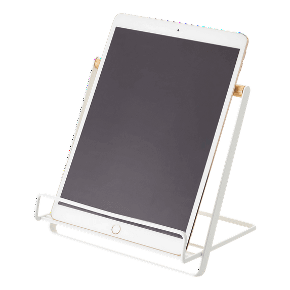 Yamazaki Home Tablet and Cookbook Stand, White, Steel + Wood, Supports 4.4 pounds, No Assembly