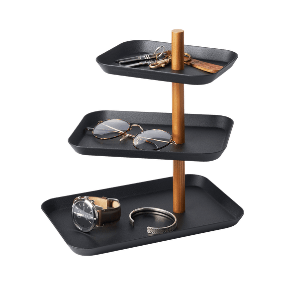 Yamazaki Home Three-Tier Accessory Tray, Walnut, Steel