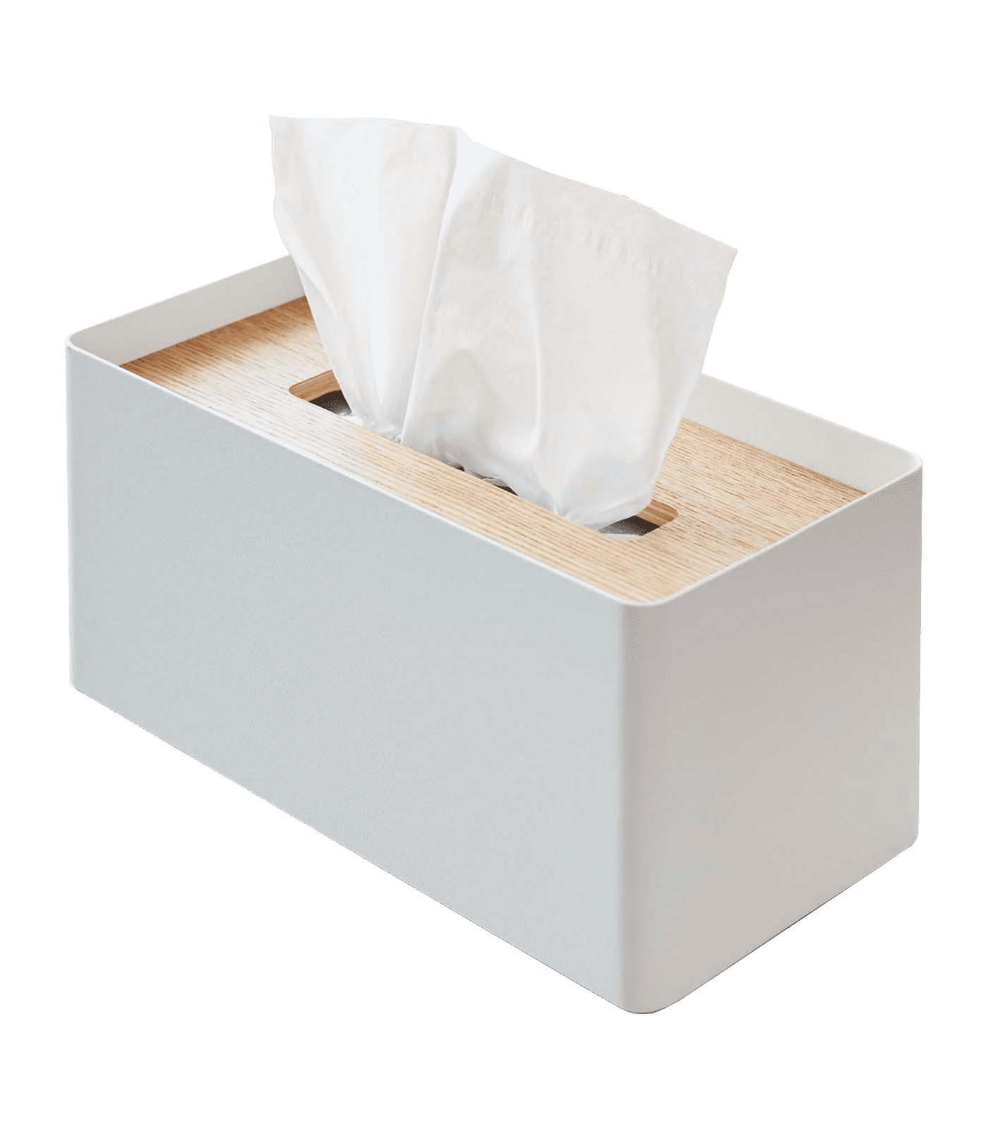 White Steel Tissue Holder with Light Wood Lid