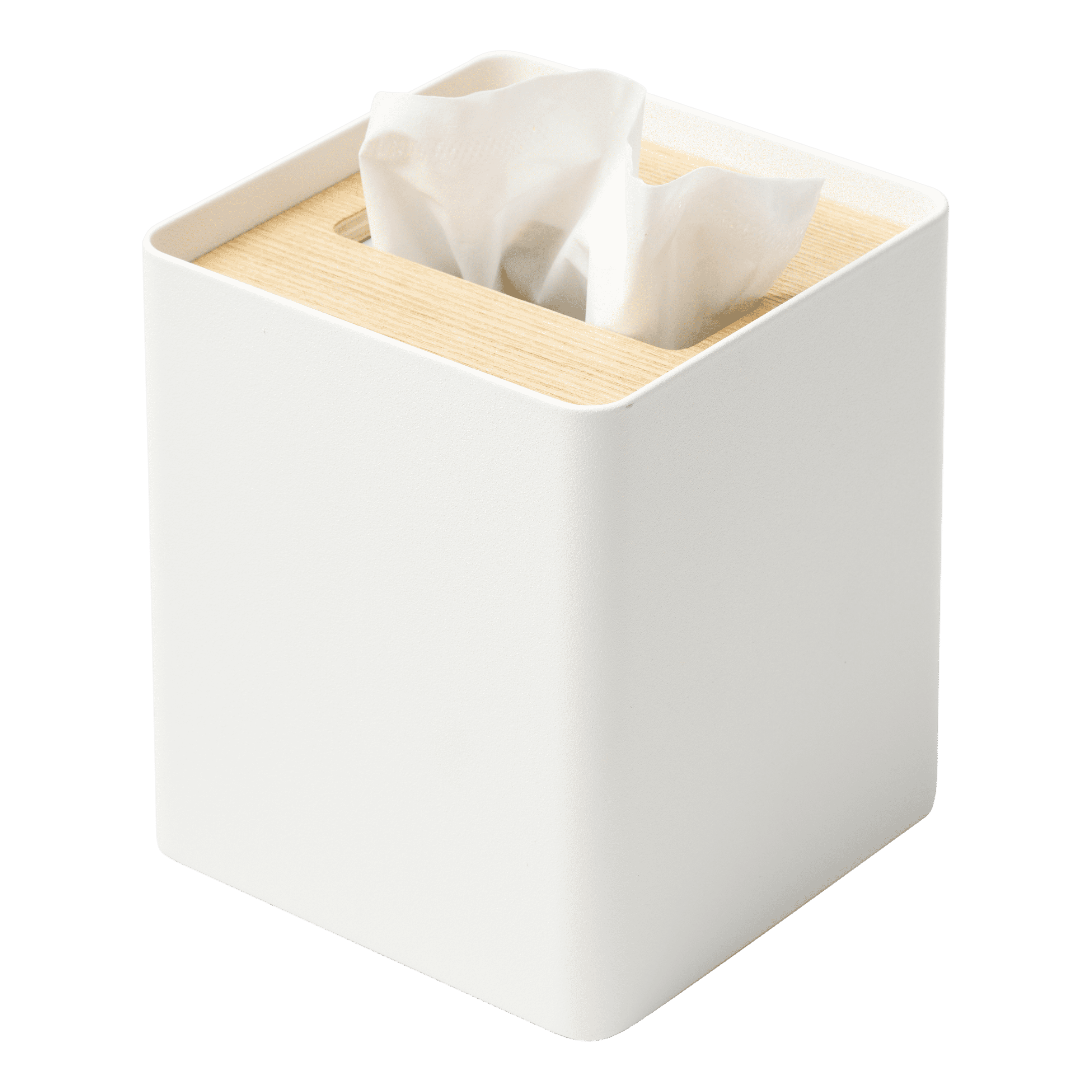 Ash Steel Square Tissue Box Cover with Wooden Lid