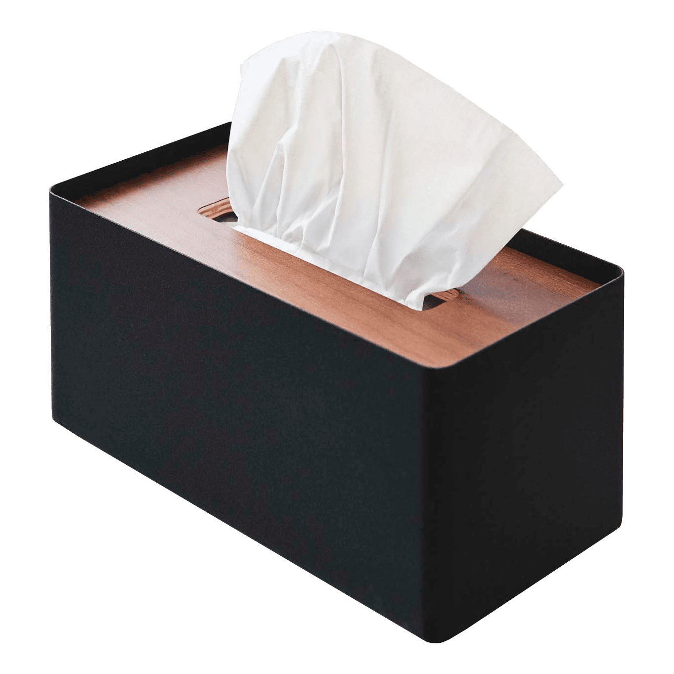 Black and Walnut Steel Rectangular Tissue Box Cover with Wooden Lid